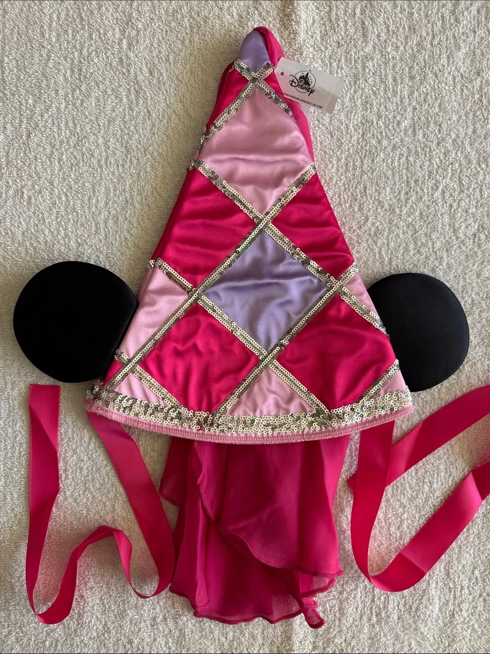 Disney Pink and Purple Sequin Minnie Mouse Cone Hat with Black Ears